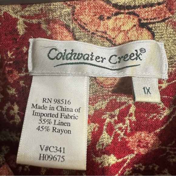 Coldwater Creek size 1X linen blend shirt/shacket, vibrant, embroidered, office - Picture 3 of 9